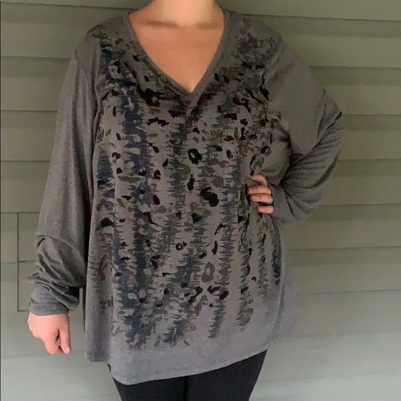 Just My Size Tops - JUST MY SIZE Gray Paint Blot Pattern Long Sleeve